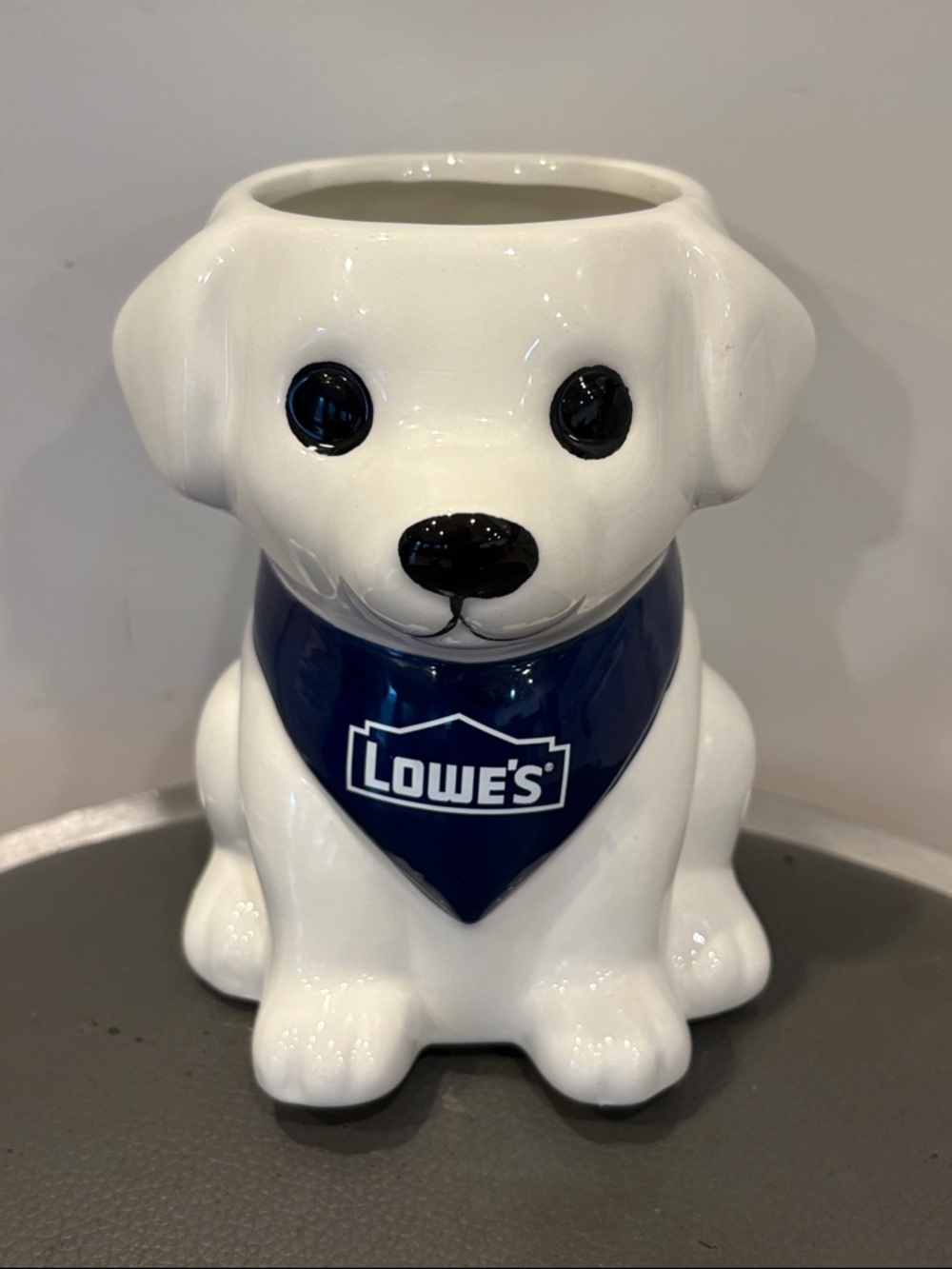 Lowe's Ceramic Puppy Dog Planter - Glossy White with Navy Bandana, 5.25” Tall